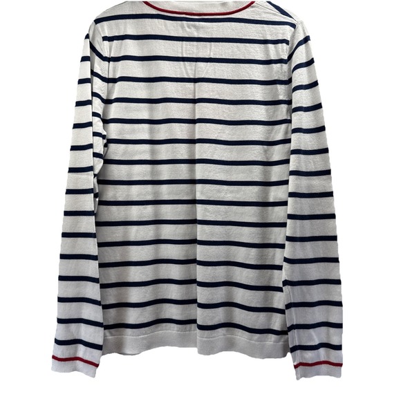 Talbots Women's Sweater Sz L Black Red White Stripe Heart Valentines 3/4 Sleeve - Picture 3 of 7